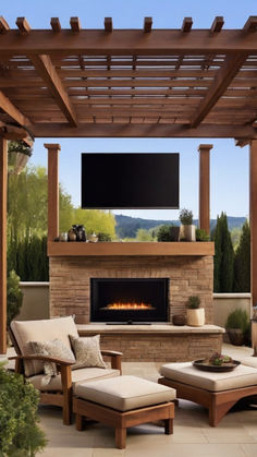 Outdoor tv ideas pergola Outdoor Tv Cover Ideas, Entertainment Area Outdoor, Outdoor Tv Box, Outdoor Tv Setup