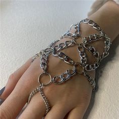 -Item Trendy Layered Slave Bracelet With Ring(1 Pc) -Material Electroplated Alloy Chain -Adjustable Range Of Wrist 5.9 Inch-8.66 Inch -Great Gift Vintage Finger Chain Link Bracelet, Stylish And Chic, It's A Good Choice For Halloween, Wedding, Cosplay Party, Christmas, Themed Party, Thanksgiving Or Graduation -Satisfaction Guarantee 100percent Brand New And 90 Days Money Back Guarantee -Chain Type: Braided Chain -Unit Count: 1.0 Jewelry Maintenanceplease Wipe The Accessory Clean Soft Cloth;Please Christmas Themed Party, Jewelry Accessories Silver, Bracelet With Ring, Festival Costume, Grunge Jewelry, Chainmail Jewelry, Chain Maille Jewelry, Gothic Metal, Goth Jewelry