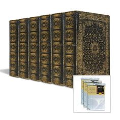 a set of six books with gold covers