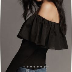 Anthropologie Off-The-Shoulder Organza Ruffle Top, Size Xl & Nwt. Black Long Sleeve Off-shoulder Top For Summer, Chic Cold Shoulder Tops For Night Out, Chic Black Off-shoulder Top For Spring, Chic Off-shoulder Top For Day Out, Chic Summer Off-shoulder Top For Date Night, Chic Off-shoulder Top For Date Night In Spring, Fall Ruffled Off-shoulder Top, Off-shoulder Ruffled Tops For Night Out, Chic Ruffled Off-shoulder Top For Day Out