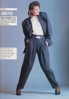 During the 1980s, they had a very unique fashion. Many people wore turtlenecks. Also, the pants often went past the belly button. 1980s Fashion Trends, 1980 Fashion, 1980s Women, 80’s Fashion, Fashion 80s, 80s And 90s Fashion, Business Outfits Women