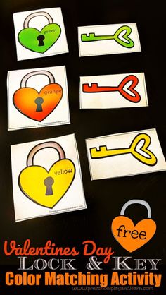 valentine's day lock and key matching activity for kids with free printables