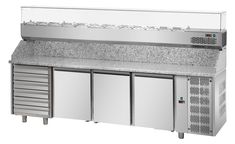 an image of a commercial counter top freezer with six drawers and two doors on each side