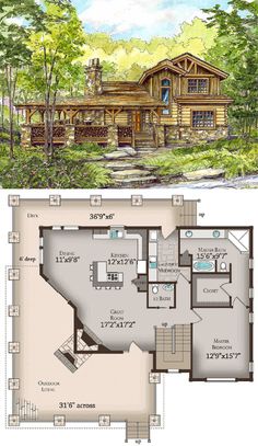 the floor plan for this log cabin is very large and has lots of room to put in