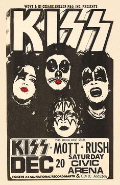 an old concert poster with the kiss band