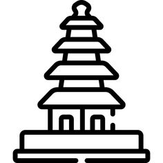 a black and white image of a pagoda in the shape of a house with a roof