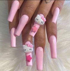 Hello Kitty Acrylic Nails, Gel Nails Long, Her Nails