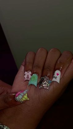 #nails Vacation Duck Nails, Cute Short Birthday Nails, Junk Nails Short, Unique Acrylic Nail Designs, Colourful Acrylic Nails, Junk Nails, Punk Nails