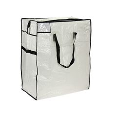 a white shopping bag with black handles