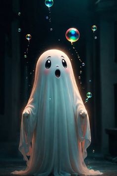 a ghost with bubbles floating in the air