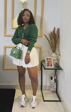 Book Festival Outfit, Cute Blazer And Skirt Outfits, Farmers Market Outfit Black Women, Green Pleated Skirt Outfit Classy, Kentucky Outfit For Women, Detty December Outfits Ghana, Cream Boots Outfit Black Women, Green Girly Outfits, Italian Outfit Inspiration