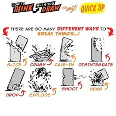 the instructions for how to draw different things in an action movie, with pictures and text