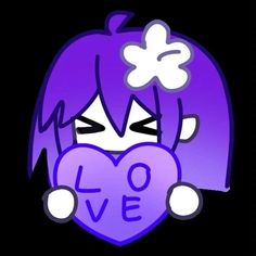 a cartoon girl with purple hair holding a heart