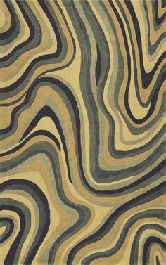 a yellow and green rug with wavy lines on the top, in an abstract manner