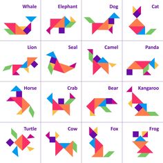 the different types of origami animals are shown in this chart, with each animal's name