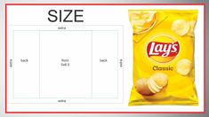 a bag of lays potato chips next to an image of the size