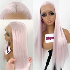 NOTE: Please allow slight dimension difference(2-4 cm) due to different manual measurement. (All measurement in cm and please note 1cm=0.39inch) 1. Q: What are the advantages of the Synthetic Wigs compared to human hair wigs? 1) Synthetic wigs are cheaper than hair wig, so you can afford to change your style more often, or when you  get tried of your current look. 2) Synthetic wigs are easier to style than human hair wigs. Human hair wigs require a great deal of care and must be washed more ofte Synthetic Lace Wigs, Pink Wig, Colored Wigs, Straight Lace Front Wigs, Girly Accessories, Long Straight Hair, Synthetic Lace Front Wigs, Synthetic Wig, Heat Styling Products