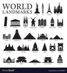 the world landmarks in black and white