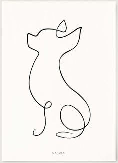 a black and white drawing of a cat sitting on its hind legs, with the tail extended