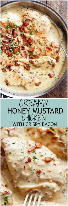 creamy honey mustard chicken with crispy bacon is an easy and delicious dinner that's ready in under 30 minutes