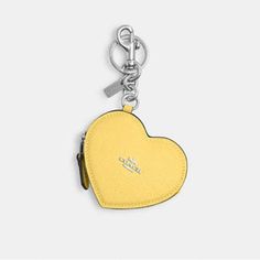 Crossgrain Leather Zip Closure, Fabric Lining Attached Split Key Ring And Dogleash Clip 3 1/2" (L) X 3" (H) X 5" (W) Coin Purse With Key Clip For Gift, Coach Heart Charm Heart Jewelry, Coach Keychain Wallet, Coach Rectangular Bag With Interior Key Chain Holder, Coach Mini Bag Charm, Yellow Coach Bag With Gold-tone Hardware, Coach Accessories, Key Card Holder, Key Rings