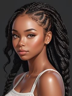 Dark Skinned Female Character, Drawing African American Hair, Black Queen Fantasy Art, Black Women Art Cartoon Braids, Trinidad Girls, Dr Faceclaims, Elegant Black Women, Best Hairstyles For Women, The Best Hairstyles