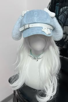 ❤︎ Aqua Puppy Year Beret Cap❤︎ Hairstyles For Ocs, Preppy Pinterest, Cyberpunk Accessories, Potato Sacks, Jockey Hat, Cute Beret, Tail And Ears, Ushanka Hat, Cute Wigs