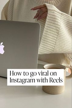 a woman sitting in front of a laptop computer with the text how to go virtual on instagram with reels