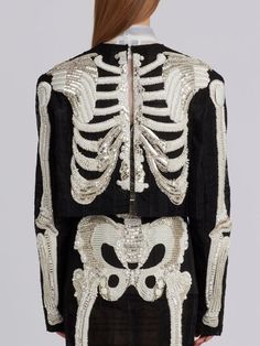 Crazy Halloween Costumes, Skeleton Embroidery, Skeleton Fashion, Crystal Skeleton, Diy Jacket, Goth Fashion, Thom Browne, Dia De Muertos, Cardigan Jacket