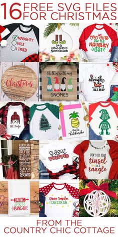 the christmas svg files are all in different styles and sizes, including t - shirts