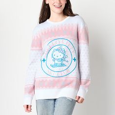 Embrace the charm of the winter season with this multi-color pullover sweatshirt for women and juniors featuring Hello Kitty skiing. Made from soft knit fabric, it has a regular-fit, a crew neck, and long sleeves. Wear it with jeans and boots. Character: Hello KittyClosure Type: Pullover HeadFit: Regular FitNeckline: Crew NeckSleeve Length: Long SleeveApparel Length: 28.5 InchesFiber Content: 50% Rayon, 30% Nylon, 20% PolyesterFabric Description: KnitCare: Dry Flat, Machine WashCountry of Origin Ski Club, Snow Angel, Snow Angels, Large Sweaters, Small Sweater, Pullover Sweater Women, Pink Sweater, Winter Season, Soft Knits