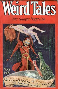 weird tales magazine cover featuring a woman on a boat