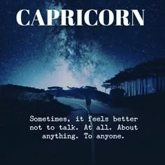 the words capricorn are written in front of a night sky