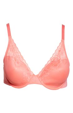 Exceptional fit and support define this contour-padded bra designed with cherry blossom-inspired lace that adds a little romance to the everyday. Back J-hook converts straps to racerback Lined 86% nylon, 14% spandex Hand wash, line dry Imported Women's Clothing Feminine Bra With Lace Closure, Feminine Fitted Bra With Lace Closure, Fitted Bra With Moderate Back Coverage, Feminine Full Coverage Bra For Spring, Feminine Full Coverage Spring Bra, Feminine Stretch Push-up Bra, Full Coverage Fitted Bra With Lace Closure, Fitted Full Coverage Bra With Lace Closure, Moderate Back Coverage Push-up Bra