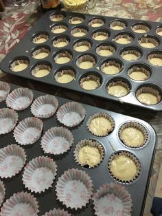 there are many cupcakes that have been placed in the muffin tins