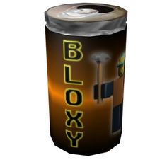 a can of beer with the word blox in yellow and black on it