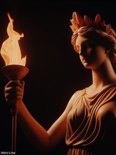 a statue holding a lit candle in her hand