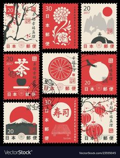 Asian Symbols, Postage Stamp Design, 달력 디자인, طابع بريدي, Japanese Symbol, Fabric For Sewing, Fabric Stamping, 카드 디자인, Japon Illustration