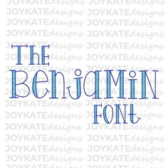 the behanjum font in blue and white with some type of lettering on it