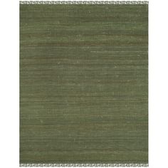 a green rug with fringes on the bottom and one white line in the middle