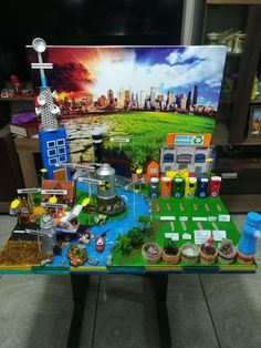 a table that has some toys on it