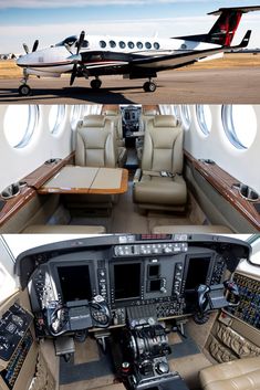 the inside and outside view of an airplane