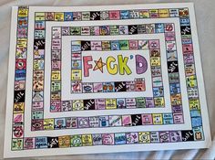 this is an image of a game board with words and pictures on it that spell out the word fgkd