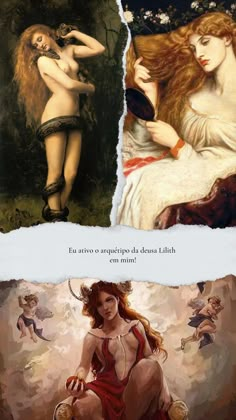 two pictures of women in different colors and sizes, one with an angel on her head