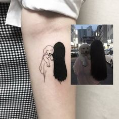 a woman with a dog on her arm next to an image of a person holding a dog