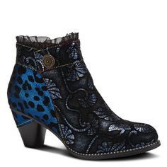 NAVY MULTI Artistic Shoes, L'artiste By Spring Step, Spring Step Shoes, Rubber Boot, Into The Night, Heeled Ankle Boots, Suede Boots, Ankle Booties, Leather Heels