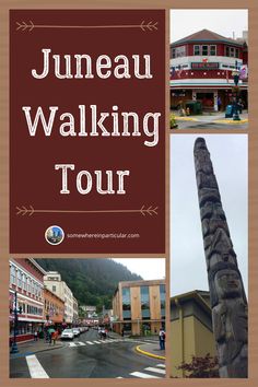 a collage of photos with the words juneau walking tour in front of it