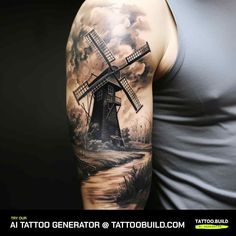 a man with a windmill tattoo on his arm