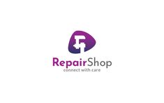 the repair shop logo is purple and has a wrench in it's center