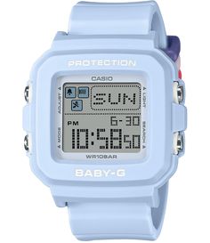 From G-Shock&#x2C; this women's watch features: Resin strapBuckle closure with multi loops Digital movement Multi alarmsWorld timeStopwatch Dot animationFull auto-calendarLED backlightBand length approx. 125mm - 180mmCase size approx. 42.8mm x 39mm x 14.7mmWater Resistance: 100M Imported. Accessories Watches Women, Baby G, G Shock, 100m, Dillard's, Tri Color, Accent Colors, Womens Watches, Blue